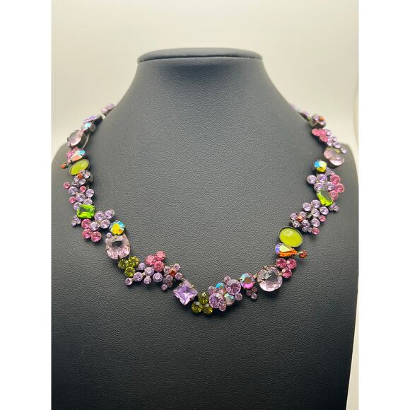 Vintage Sorelli Fresh Flowers Swarovski Crystal Necklace brass colored metal - Picture 2 of 10